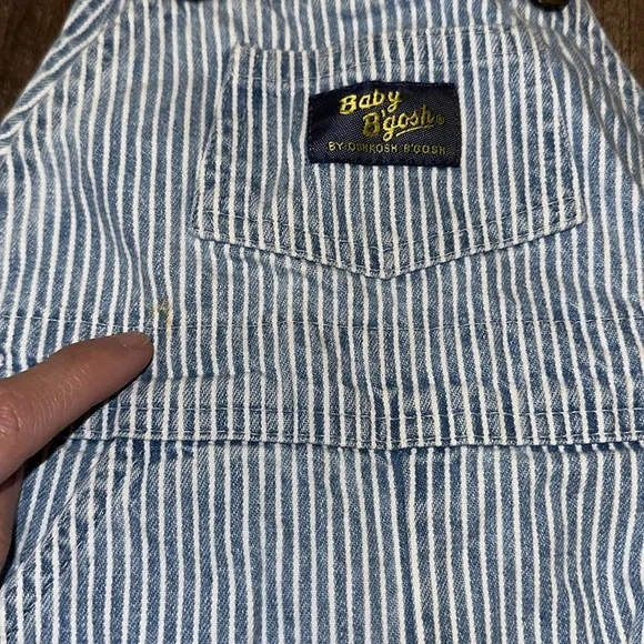Vintage Baby Osh Kosh B'Gosh 18 month Vestbak Overalls Striped Conductor - Picture 2 of 4
